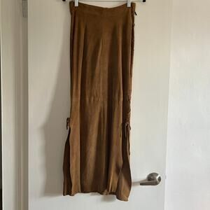 Maxfield Parrish Genuine Suede Maxi Skirt – Tan-Lace-Up Side Slit – Made in GB